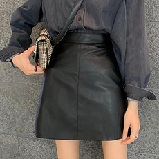 性感霧面素色皮裙, L, 黑色