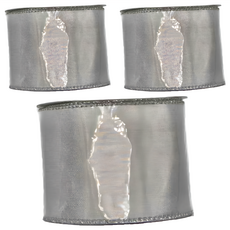 簡約素面寬版緞帶, 2.5吋寬 x 10碼, 銀色, 3捲