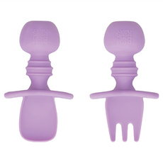 BUMKiNs 矽膠Chewtensils 安全耐用材質 適用於6個月以上寶寶, 湯匙 + 叉子, 薰衣草紫, 1組