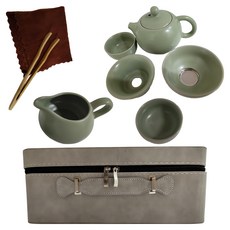 汝窯旅行茶具套組 綠色 陶瓷 實木 ABS 附收納盒, CAKAN0156GN, 1個