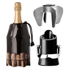 vacu vin 束口軟冰桶 + 香檳開酒注酒組, 1組, 銀色
