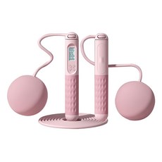 YUNMI 計數負重跳繩/無繩跳繩/訓練跳繩 LCD螢幕顯示, 大球直徑6.5cm 鋼絲繩長度約3米, 粉色, 1組