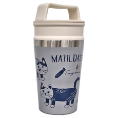 kUSUgURU JAPAN 日本眼鏡貓 Matilda-san系列 手提式不鏽鋼雙蓋寬口咖啡隨行杯保冷保溫杯, 灰色, 300ml, 1個