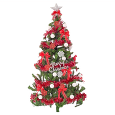 摩達客 耶誕裝飾 特仕幸福型裝飾綠色聖誕樹 耶誕5尺(150cm) 銀白熱情紅系配件100燈LED燈暖白光*1(USB充電式), 綠色 + 銀白色 + 紅色, 聖誕樹150cm