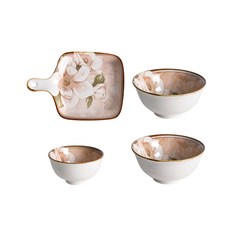 Homely Zakka 北歐新古典輕奢風 陶瓷/餐盤碗/餐具4件組, 1組, 飯碗 + 2個湯碗 + 單柄烤盤, 白色