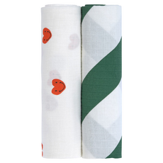 LASSIG 透氣多功能有機棉嬰兒包巾毯 Set 2, 條紋愛心