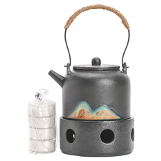 遠山溫茶套裝, 1組, 白杯 4個 + 壺 + 燭台 + 小蠟燭 4個, 雅黑