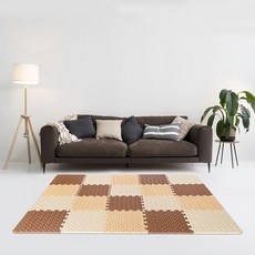 MOMOTARO 桃太郎地墊 極厚超Q樹葉紋巧拼地墊防撞瑜珈墊 附邊條, 焦糖咖啡+溫暖橘+奶茶米, 36片