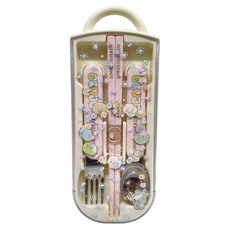 Skater 銀離子兒童餐具4件組, 湯匙 + 叉子 + 筷子 + 收納盒, 角落生物, 1組