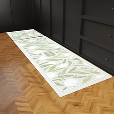 新科技可吸水防油皮革止滑地墊, 綺葉吟風 白色 + 綠色, 1組