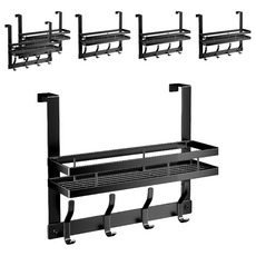 小麥購物 雙層門後掛勾 4鉤 C582 36cm 703g, 黑色, 6個