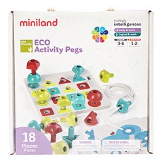 miniland ECO幾何形數色穿繩組 18入幾何圖形串珠軟底板, 1盒