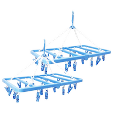 方形折疊吊巾架 20夾 藍色, 2個