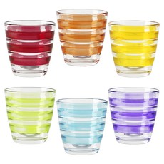 EXCELSA 繽紛橫紋玻璃杯 300ml, 紅色 + 橘色 + 黃色 + 綠色 + 藍色 + 紫色, 6個