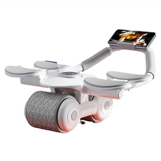 ANTIAN 升級四肘撐平板支撐自動回彈健腹輪 馬甲線腹肌訓練器 健身輔助器 附跪墊 灰白色