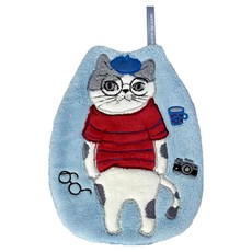 kUSUgURU JAPAN 日本眼鏡貓 吊掛擦手巾/模切造型吸水巾 折耳貓, 藍色, 1條