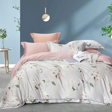 貝淇小舖 60支100%純天絲TENCEL特大床包枕套3件組, 床包212 x 182cm + 枕套75 x 47cm 2個, 紅妝灰