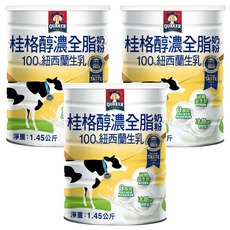 QUAKER 桂格 嚴選醇濃全脂奶粉, 1.45kg, 3罐