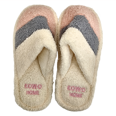 毛絨條紋拼色包頭保暖防滑男女室內拖鞋, 珍貝絨, PVC防滑大底, 36~37, 粉色, 1雙