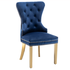 E-home Caily凱麗絨布奢華拉扣鉚釘金腳休閒餐椅 UH007B-bl, 藍色, 1個