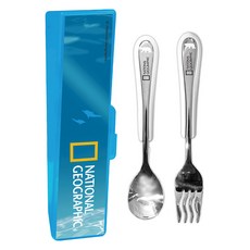 NATIONAL GEOGRAPHIC 國家地理 兒童不鏽鋼餐具組, 叉子 + 湯匙 + 磁吸收納盒, 海洋款, 1組