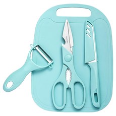 YUNMI 廚房刀具4件組 藍色, 1組, 砧板 290 x 190mm + 刮皮器 125 x 75mm + 水果刀 198 x 25mm + 剪刀 205 x 75mm