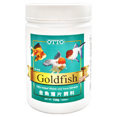 OTTO 建興水族 金魚薄片飼料 額外添加維生素和微量元素, 1L, 120g, 1瓶