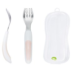 nac nac 好握不鏽鋼叉匙隨行組, 12個月以上 湯叉單支 14 x 2.5 x 1.5cm + 收納盒 16 x 7.5 x 3cm, 甜橙粉, 1組