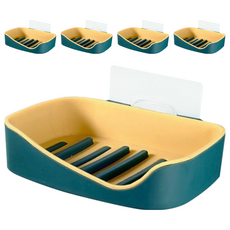 拼色雙層肥皂架, 塑膠材質, 5個一套, 深藍 + 黃色, 1組