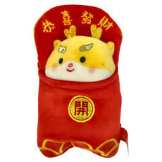 絨毛拉線小龍 背帶紅包, 黃色小龍 + 恭喜發財, 11 x 20cm