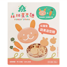 森林麵食 森林星星麵 鮮紅蘿蔔, 可愛造型麵條 零添加食鹽, 200g, 1盒