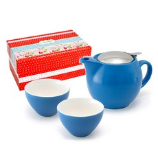ZERO JAPAN 典藏陶瓷超值禮盒 含不鏽鋼濾網茶壺450cc與陶瓷杯180cc, 壺 + 杯子2個, 土耳其藍, 1組