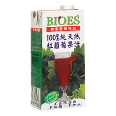 BIOES 囍瑞 100%純天然紅葡萄汁原汁, 果實直接榨取, 不含防腐劑, 不加糖, 不加水, 1L, 1瓶