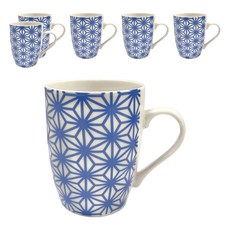 VERSA 瓷製馬克杯 350ml 藍圖騰 (咖啡杯/茶杯/馬克杯), 6個