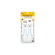 EDISON mama KJC 嬰幼兒Plus學習餐具組, 叉子(1支) + 湯匙(1支) + 收納盒(1個), 淺藍色, 1組