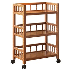 樂居家 竹藝 帶輪置物推車, 木質調, 3層