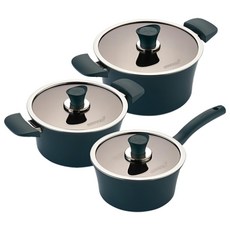 HAPPYCALL Eden系列 電磁爐適用 陶瓷塗層鍋具組 3入 IH 鍋, 長柄鍋18cm + 雙耳鍋20cm + 雙耳鍋24cm, 藍綠色, 1組