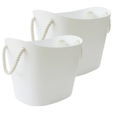 Hachiman Kasei 八幡化成 棉繩收納籃 耐熱-20度C~70度C, S 含棉繩(25 x 21 x 22.5cm)+底部(21.5 x 15.5cm), 白色, 2個