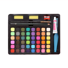 固體水彩筆繪畫套組, 48色, 水溶性好, 沾水即畫