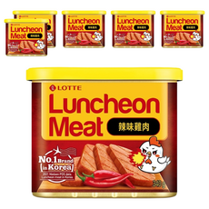 LOTTE 樂天 辣味雞肉午餐肉 韓國原裝進口 香辣夠味 質地軟嫩 煎炒煮炸皆宜, 340g, 6罐
