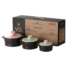 NEOFLAM 陶瓷塗層炊具3件組, 米色+淺綠色+粉色, 米色12cm+淺綠色15cm+粉色17cm, 1組