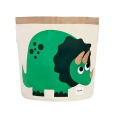 3 sprouts 收納籃 手感柔軟耐抗污 桶裝超大容量 可折疊不佔空間 附有手把, 小恐龍 米色, 1個