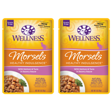 WELLNESS 寵物健康 貓用 全方位鮮肉主食餐包 肉塊, 鮭魚+鮪魚, 3oz, 2包