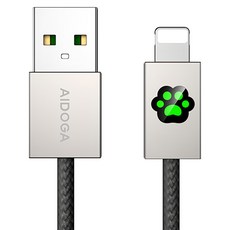 AIDOGA 艾迪伽 毛孩腳印 KevFur系列 USB-A-Lightning充電傳輸編織快充線 LED呼吸燈, 珍珠鈦, 1.2m, 1條