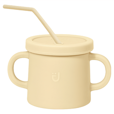 MODU'I BLUEMAMA 矽膠雙耳吸管水杯 MOA杯蓋+吸管套組, 260ml, 1個, 奶油黃色