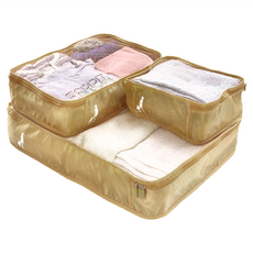 旅行玩家 收納袋3件組 230D尼龍防水抗汙, 大 50 x 38 x 10cm + 中 38 x 25 x 10cm + 小 25 x 19 x 10cm, 卡其色