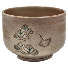 佐和陶瓷 煎茶杯，陶瓷材質，200mL容量，適用溫度-30°C~100°C，日本產, 金銀彩鶴, 1個