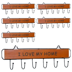 《鄉村田園掛鉤》木質鐵藝衣帽架, I LOVE MY HOME, 白色/粉色/綠色/咖啡色, 四鉤/五鉤/六鉤, 6個