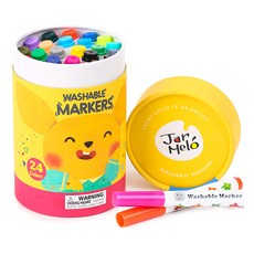 Jar Melo 原創美玩兒童可水洗彩色筆 24色, 錐形筆頭, 遇水速溶, 筆帽救命孔, 1組