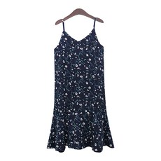 NE Efficiency 碎花細肩帶孕婦連身裙 - 芥末黃, L(77/100), 深藍